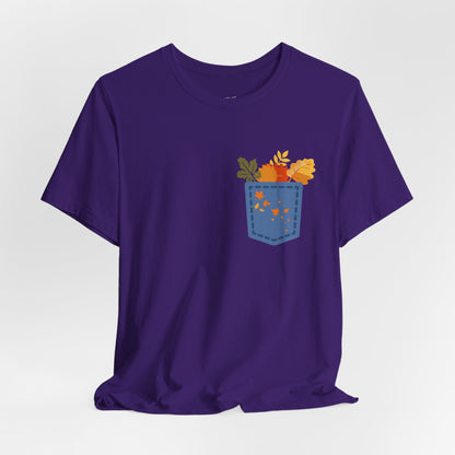 Pocket Boho Tee - Funny Botanic Autumn Design Boho Wear