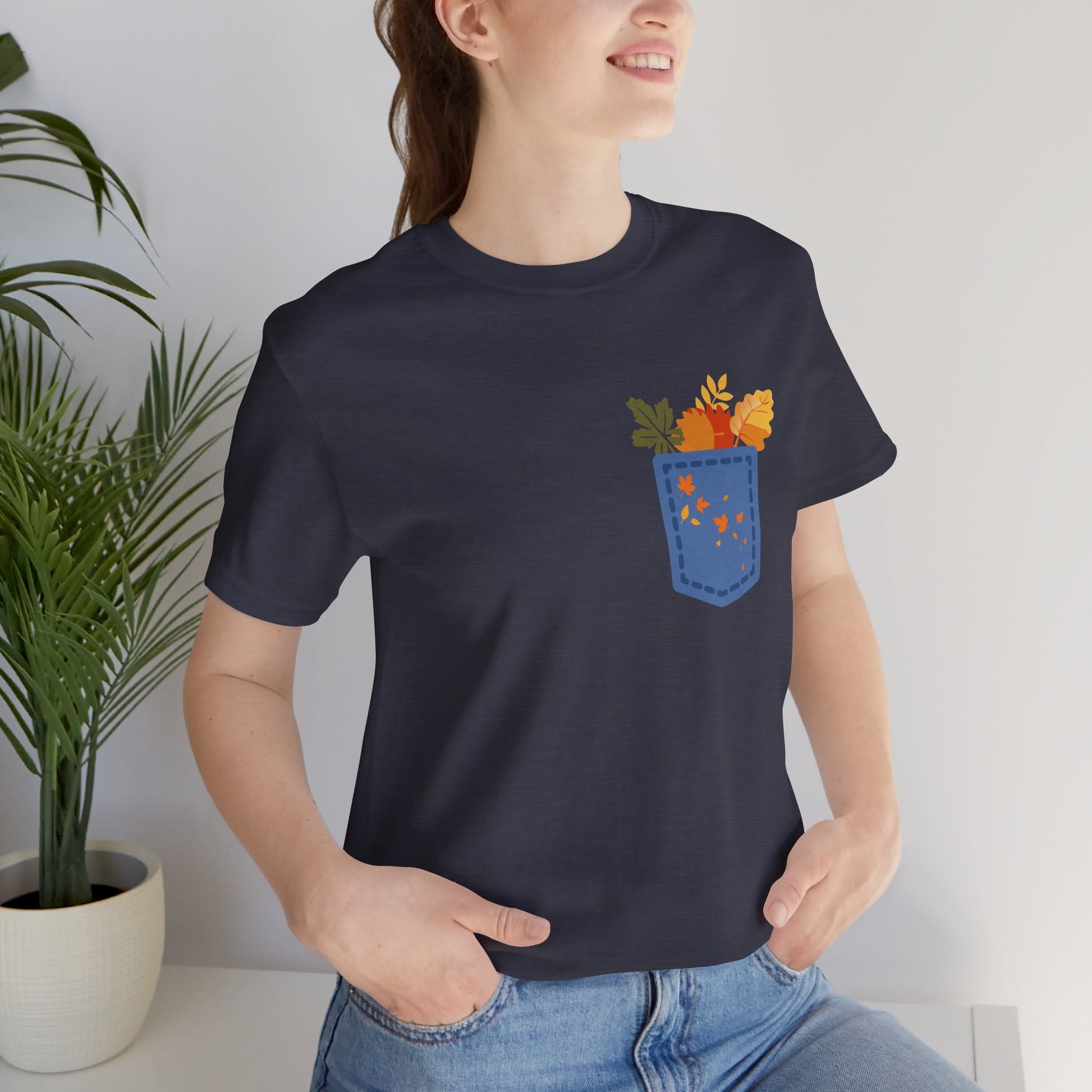 Pocket Boho Tee - Funny Botanic Autumn Design Boho Wear