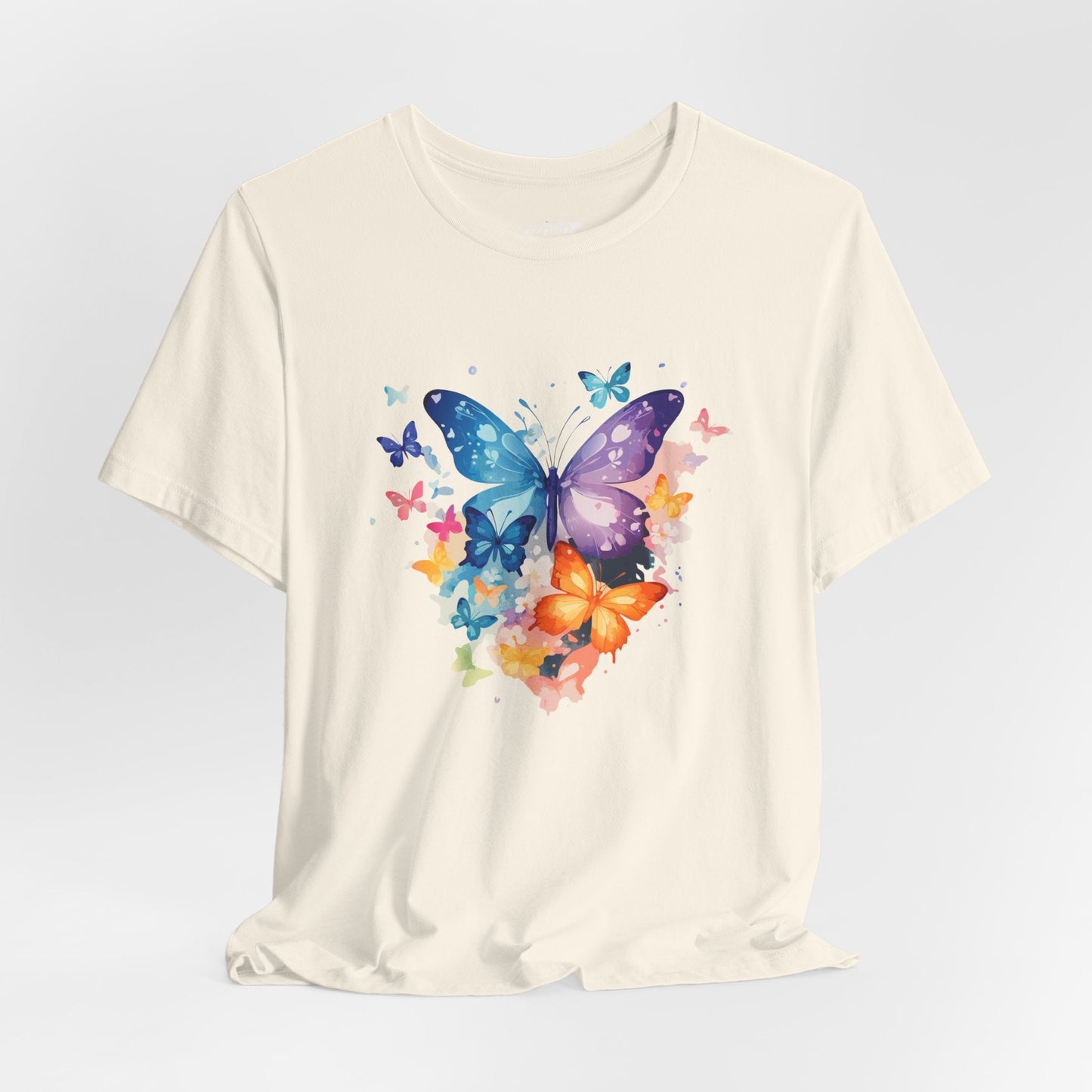 Colorful Butterfly Unisex Jersey Tee, Floral Tee, Butterfly Art Shirt, Gift for Nature Lovers, Summer Style, Nature Inspired Apparel Boho Wear