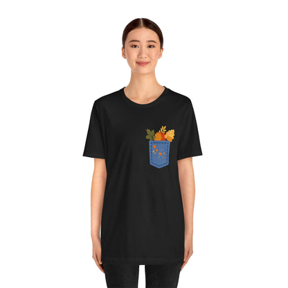 Pocket Boho Tee - Funny Botanic Autumn Design Printify