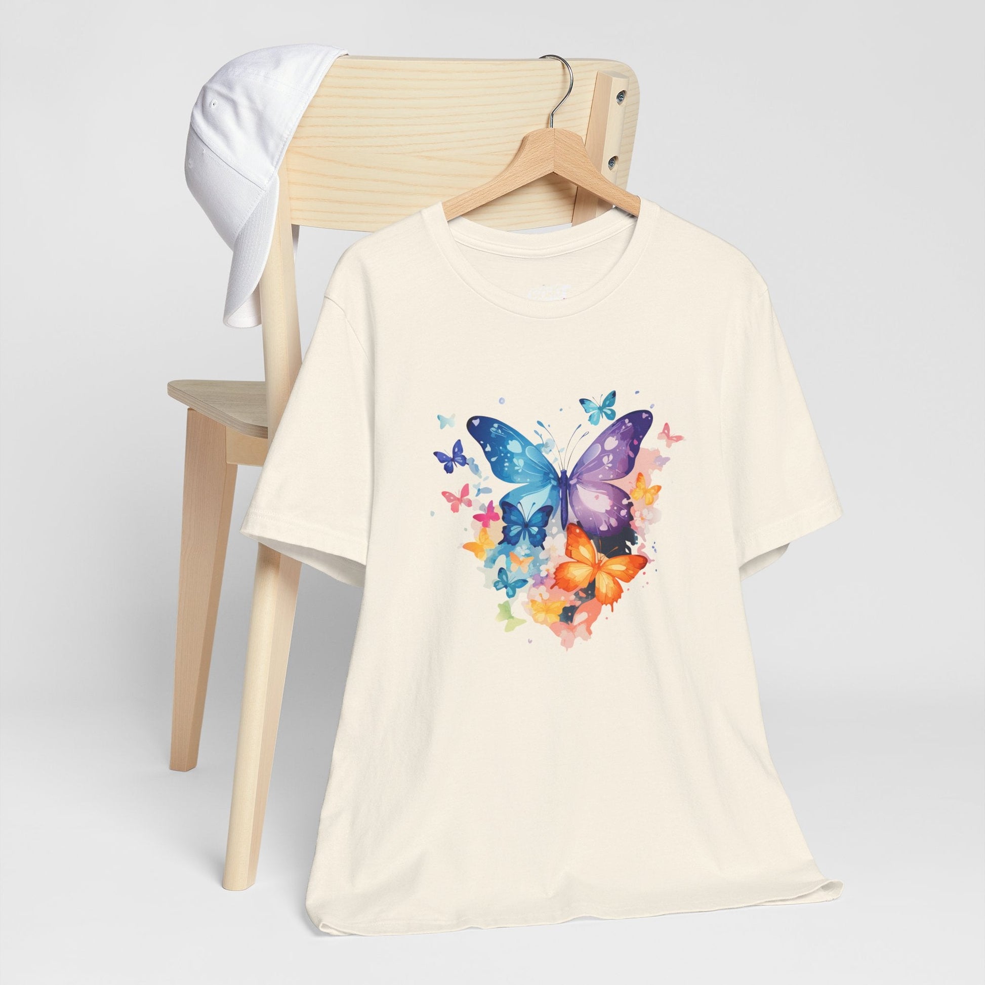 Colorful Butterfly Unisex Jersey Tee, Floral Tee, Butterfly Art Shirt, Gift for Nature Lovers, Summer Style, Nature Inspired Apparel Boho Wear