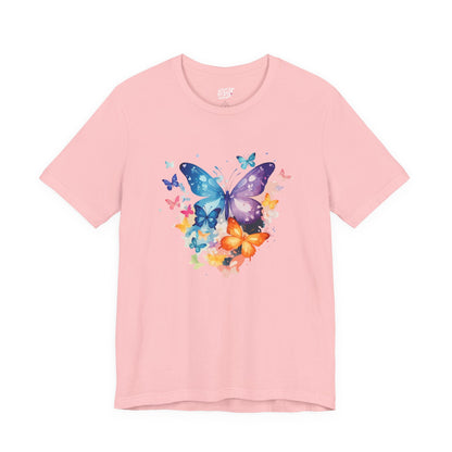 Colorful Butterfly Unisex Jersey Tee, Floral Tee, Butterfly Art Shirt, Gift for Nature Lovers, Summer Style, Nature Inspired Apparel Boho Wear