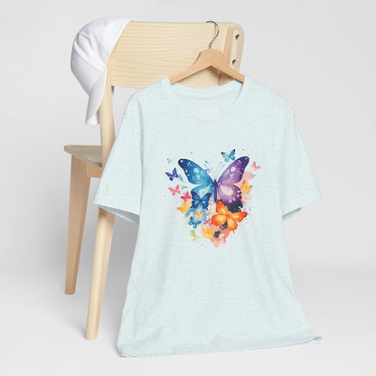 Colorful Butterfly Unisex Jersey Tee, Floral Tee, Butterfly Art Shirt, Gift for Nature Lovers, Summer Style, Nature Inspired Apparel Boho Wear